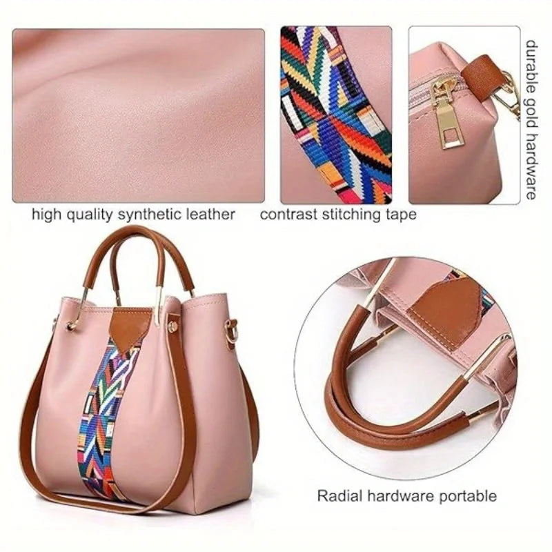 Coffret 4 Sacs Femme PU Rayé Tote + Croisé + Pochette + Porte-Cartes – CLEVI Paris