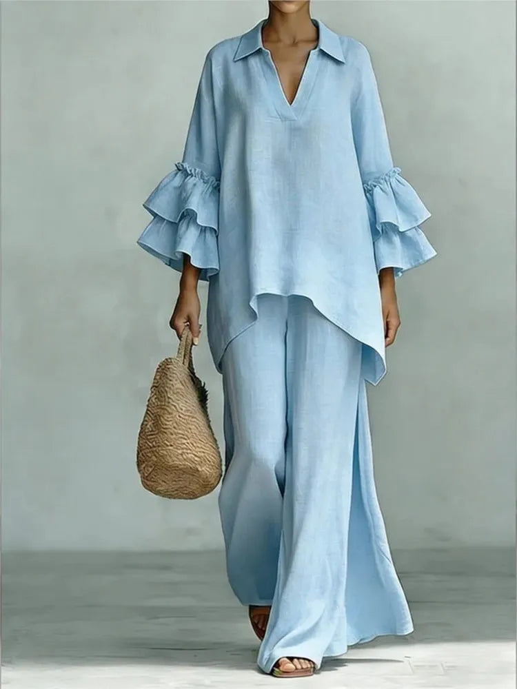 Ensemble femme à revers et pantalon large – CLEVI Paris