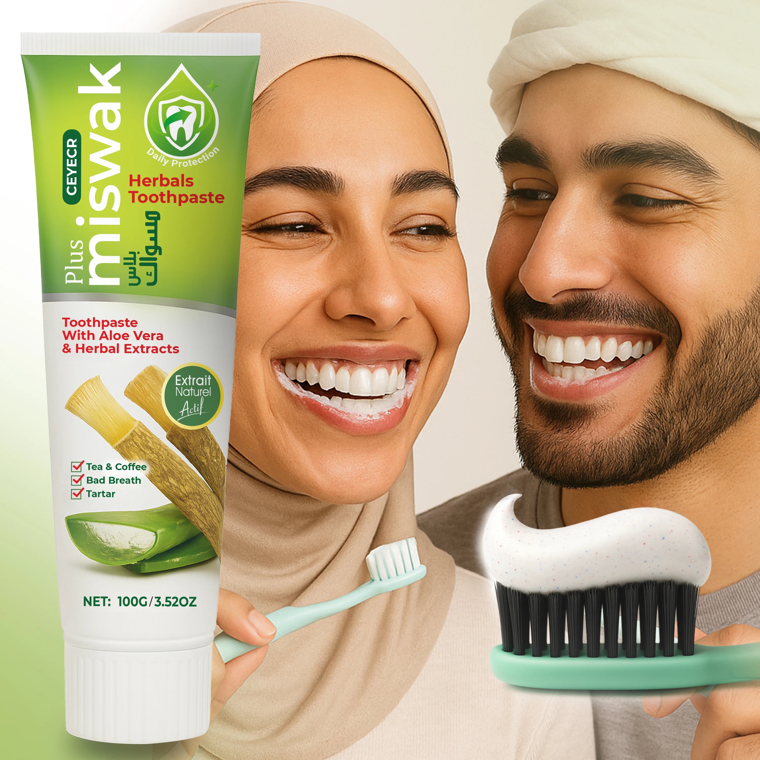 Dentifrice Herbal Miswak Ceyecr – Nettoyage Profond, Anti-Taches & Soin Gencives – CLEVI Paris