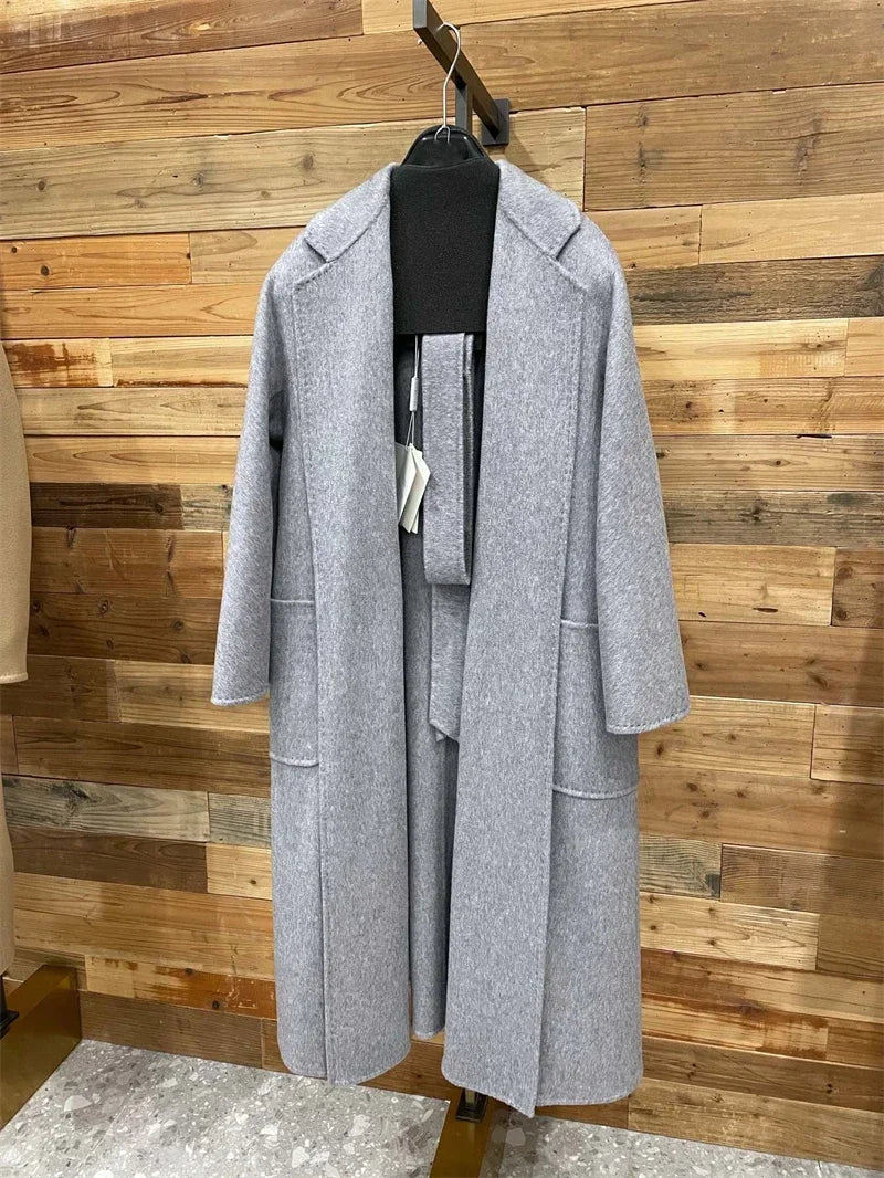 Manteau long femme 100 % cachemire ceinturé – CLEVI Paris