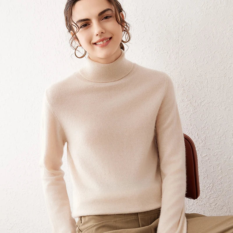 Pull femme en cachemire à col roulé – CLEVI Paris