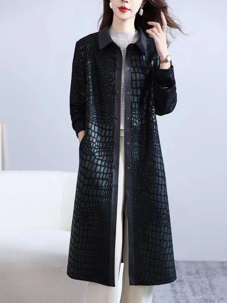 Manteau long femme en cuir effet crocodile – CLEVI Paris