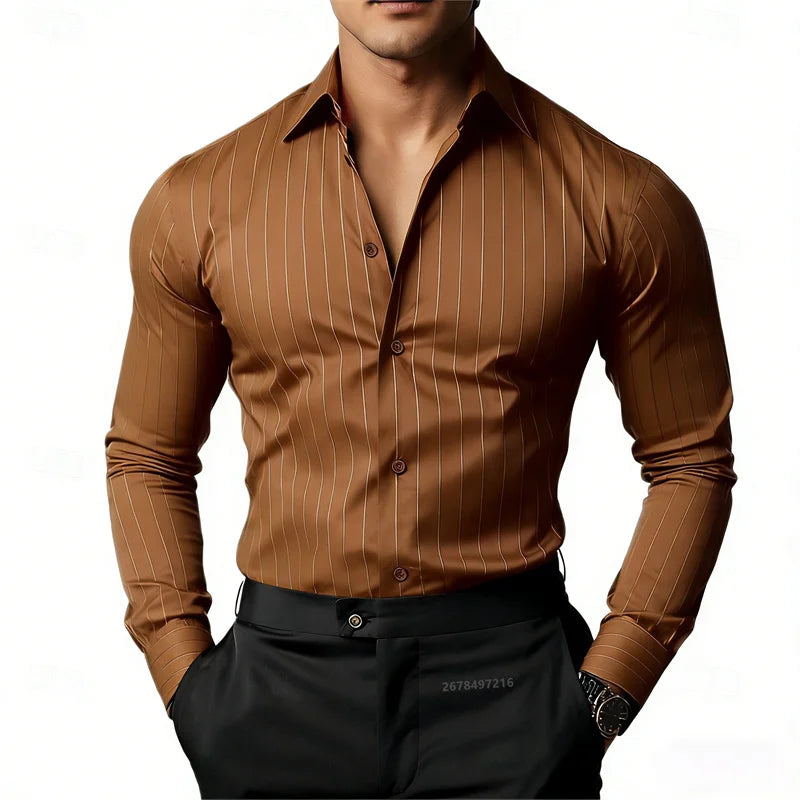 Chemise Homme Rayée à Manches Longues – CLEVI Paris