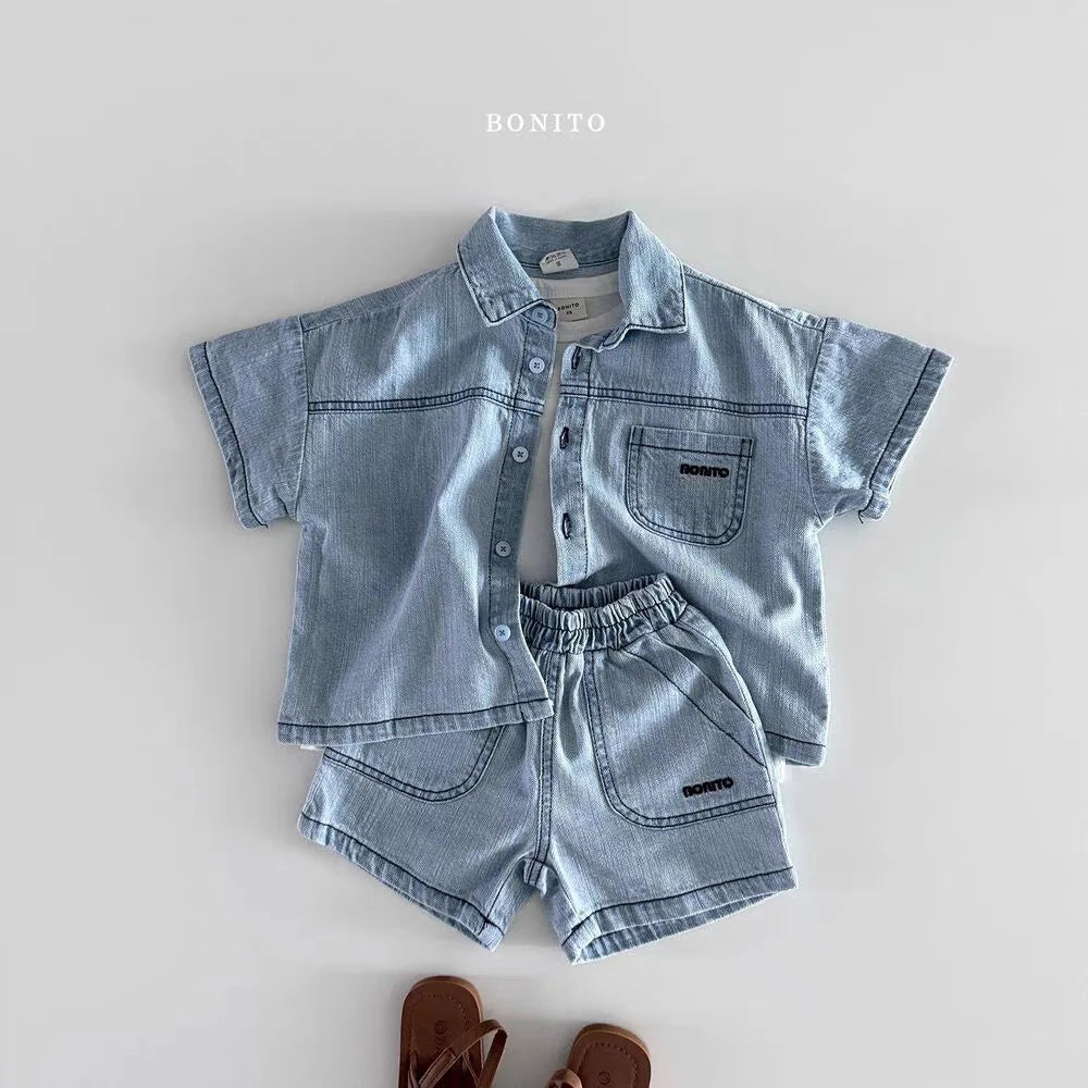 Ensemble bébé chemise et short style denim – CLEVI Paris