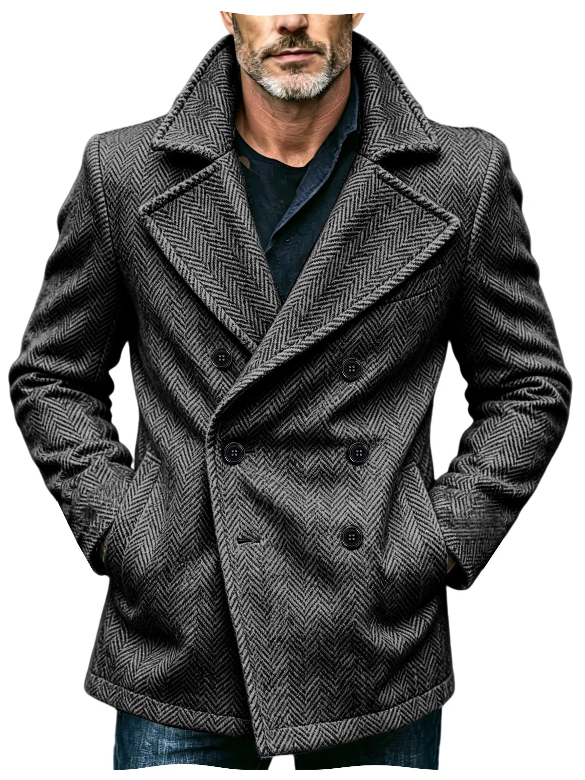 Manteau homme court à chevrons en laine mélangée – CLEVI Paris