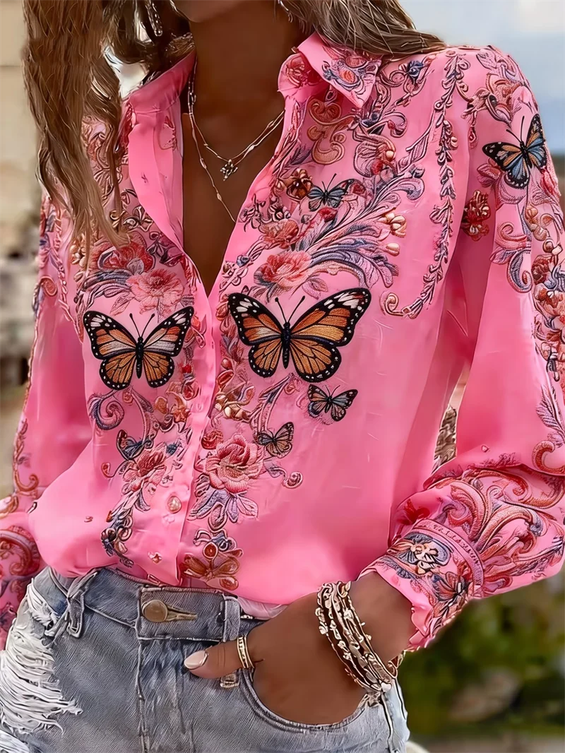 Chemise Femme Florale 3D à Col Imprimé – CLEVI Paris