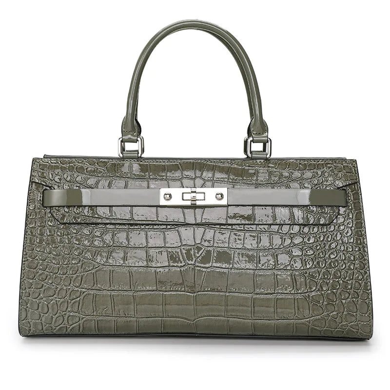 Sac Baguette Femme Cuir Croco Brillant Verrou Argenté Gris – CLEVI Paris