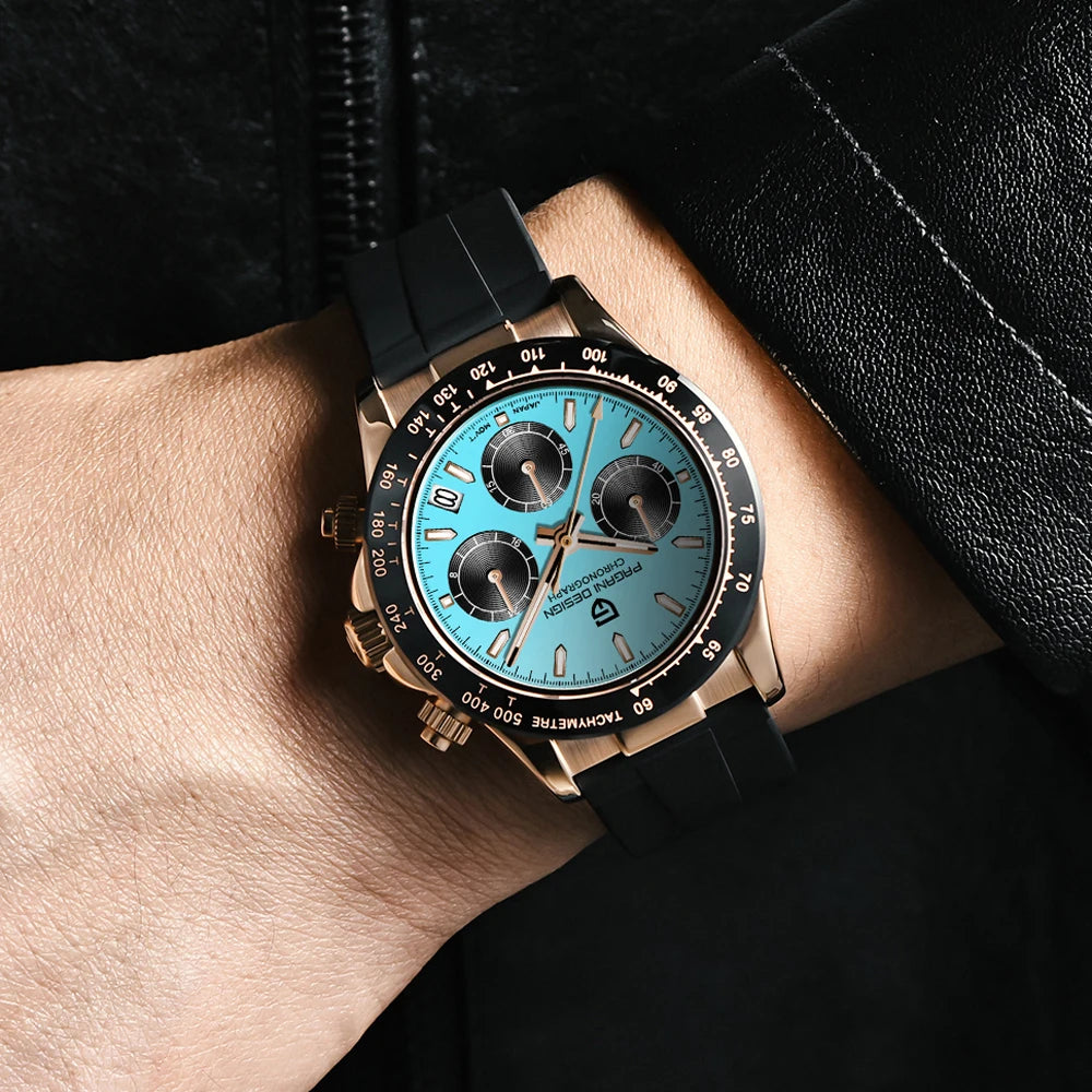 Montre Homme Pagani Design PD-1664 Chronographe Quartz VK63 Saphir Étanche 10 Bars Or Bleu – CLEVI Paris
