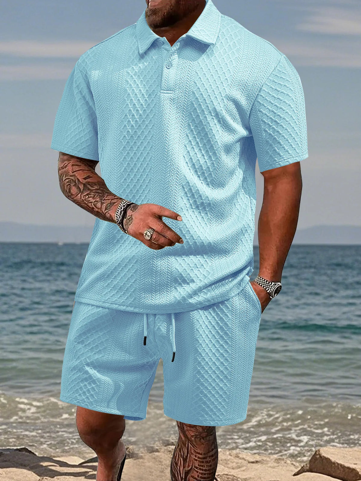 Ensemble Homme Polo Jacquard + Short Été Casual – CLEVI Paris