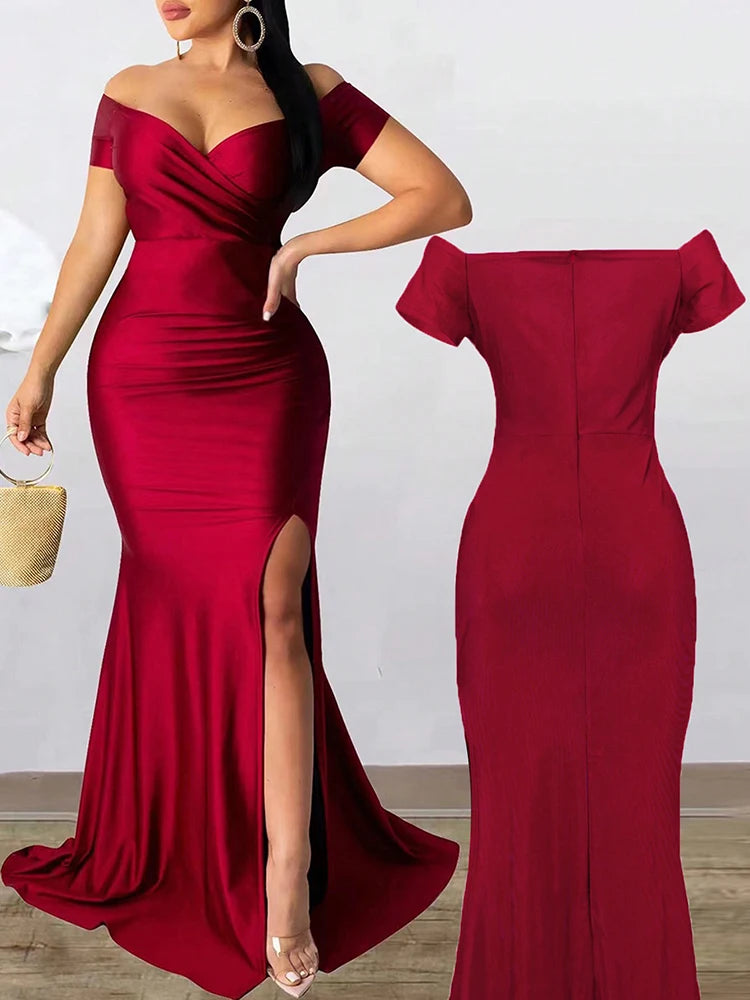 Robe de soirée sirène à col V – CLEVI Paris