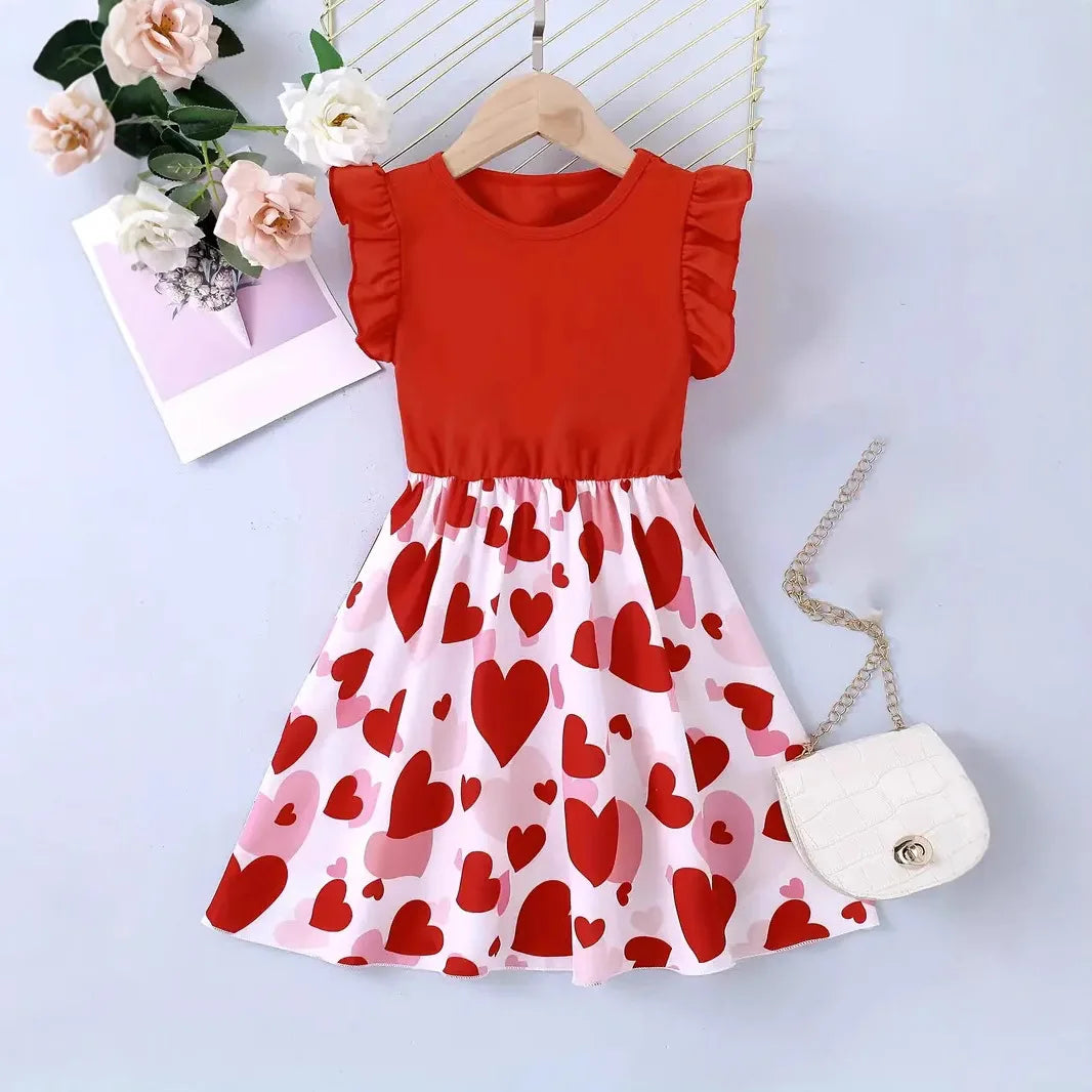 Robe fille imprimé cœur à manches volantées – CLEVI Paris