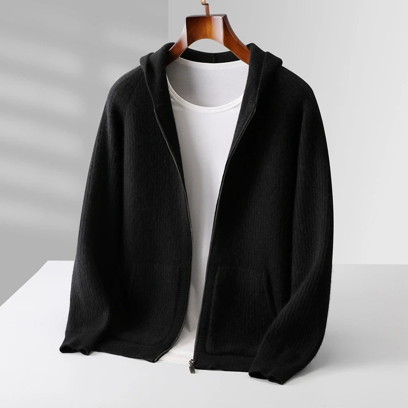 Cardigan Homme 100% Laine Mérinos MVLYFLRT – Zippé Capuche Tricot Épais Manches Longues – 5 Coloris, S à XXL – CLEVI Paris