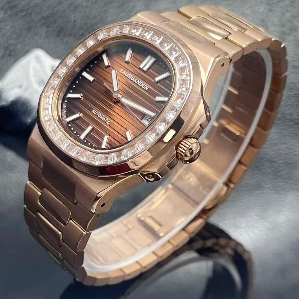 Montre Homme Automatique HUAYRA Rose Gold – Diamants Cadran Brun Fond Transparent Étanche – CLEVI Paris