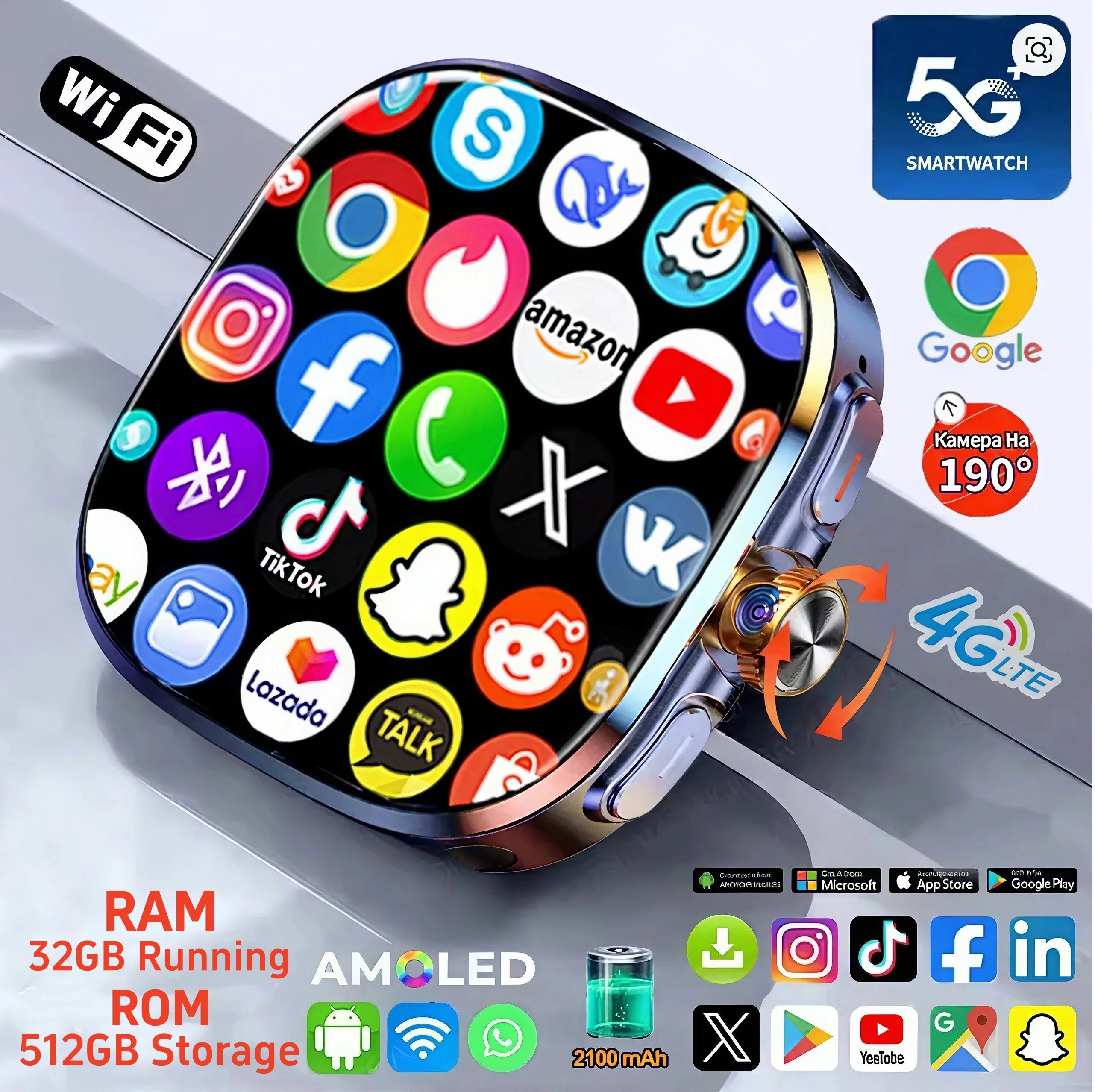 Montre 4G Android Caméra 180° Empreinte 512Go GPS – CLEVI Paris