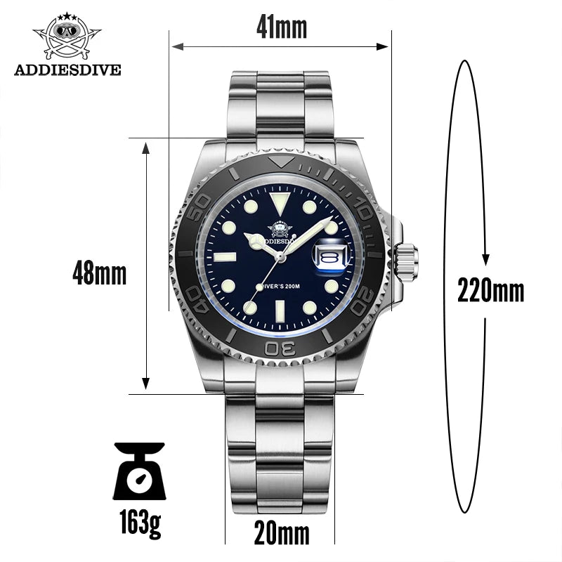 Montre Quartz Homme Addiesdive H3 Miyota 2115 Lumineux BGW9 Plongée 20 Bar Acier 316L 2 Coloris – CLEVI Paris