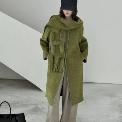 Manteau long en laine à col écharpe femme – CLEVI Paris