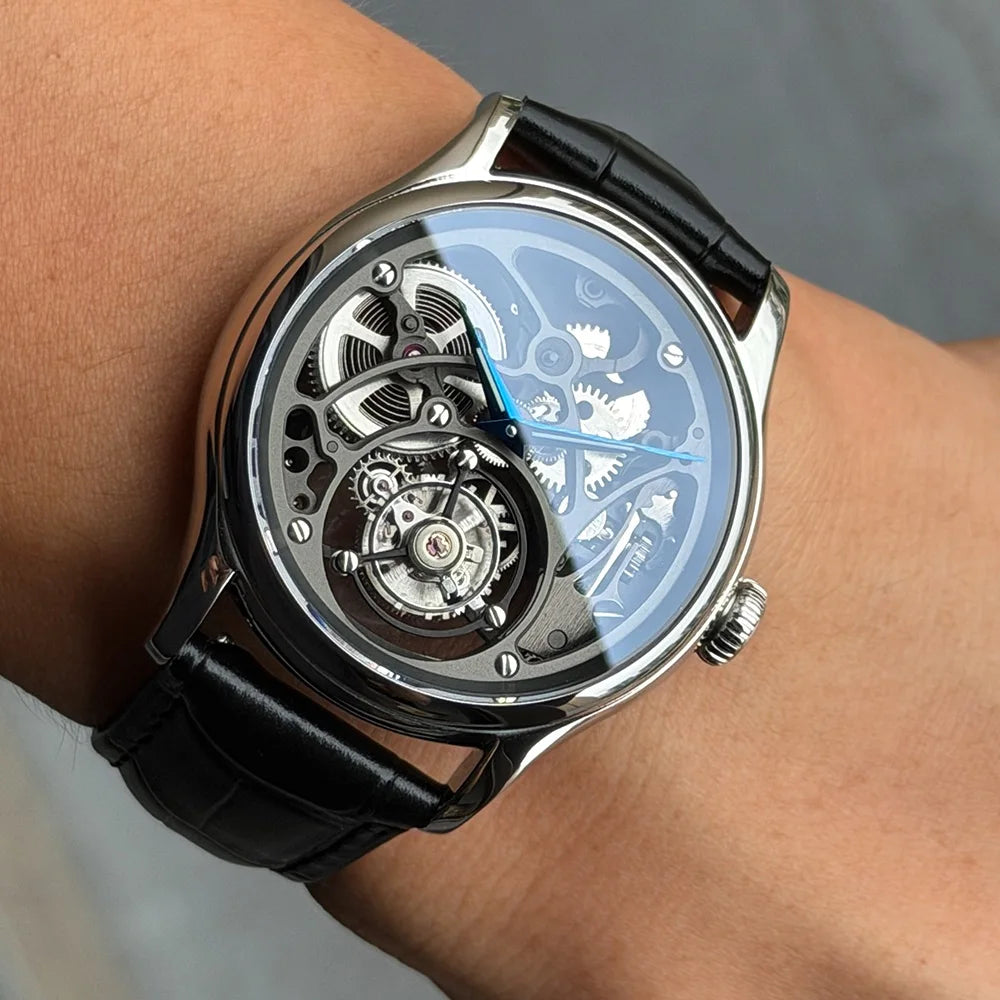 MERKUR Montre Homme Tourbillon Squelette Mécanique Saphir Cuir 42mm 5ATM – CLEVI Paris