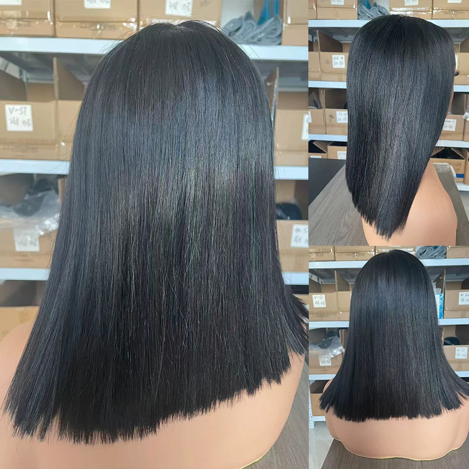 Perruque Bob Courte Bone Straight Cheveux Humains Vietnamiens 300% Densité Lace 13x4 2x6 8-16 Pouces – CLEVI Paris