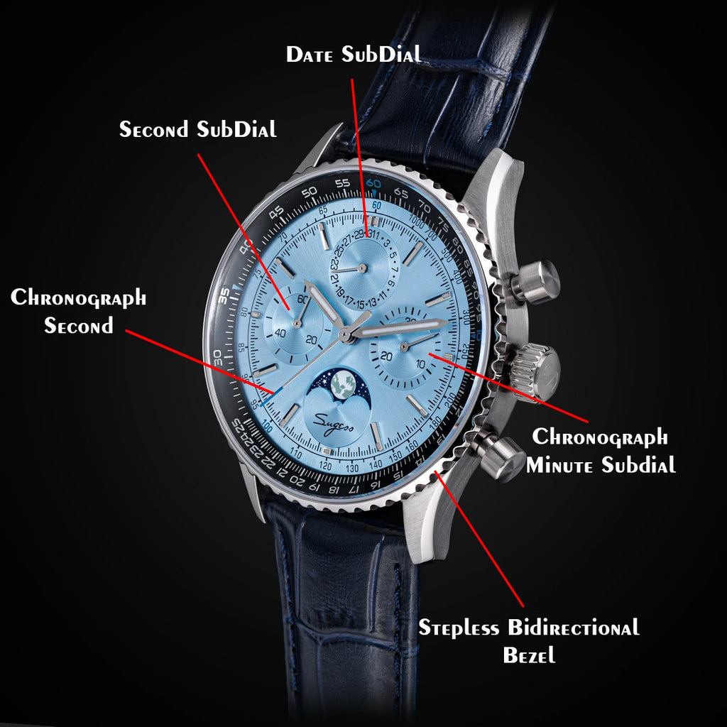 Montre Homme Chronographe Phase de Lune Sugess S468 Cal.ST1908 Swanneck – CLEVI Paris