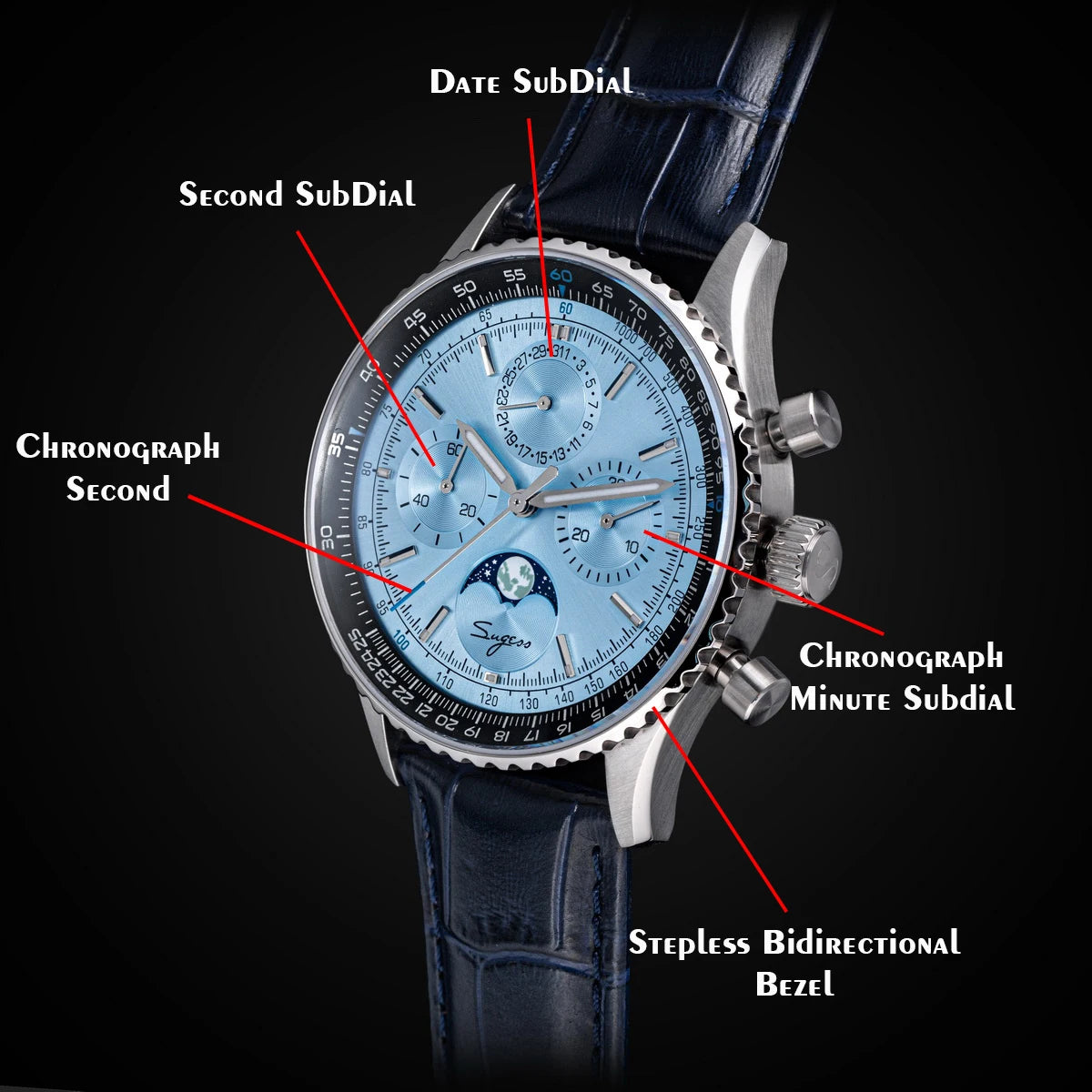 Montre Homme Chronographe Phase de Lune Sugess S468 Cal.ST1908 Swanneck – CLEVI Paris