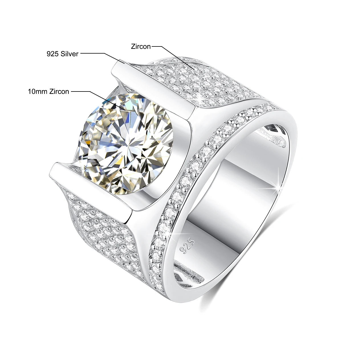 Bague Homme Moissanite 10mm Argent 925 Certifiée – CLEVI Paris