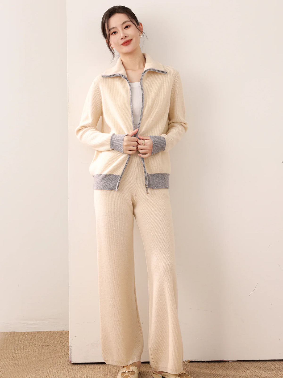 Ensemble femme mérinos cardigan et pantalon – CLEVI Paris