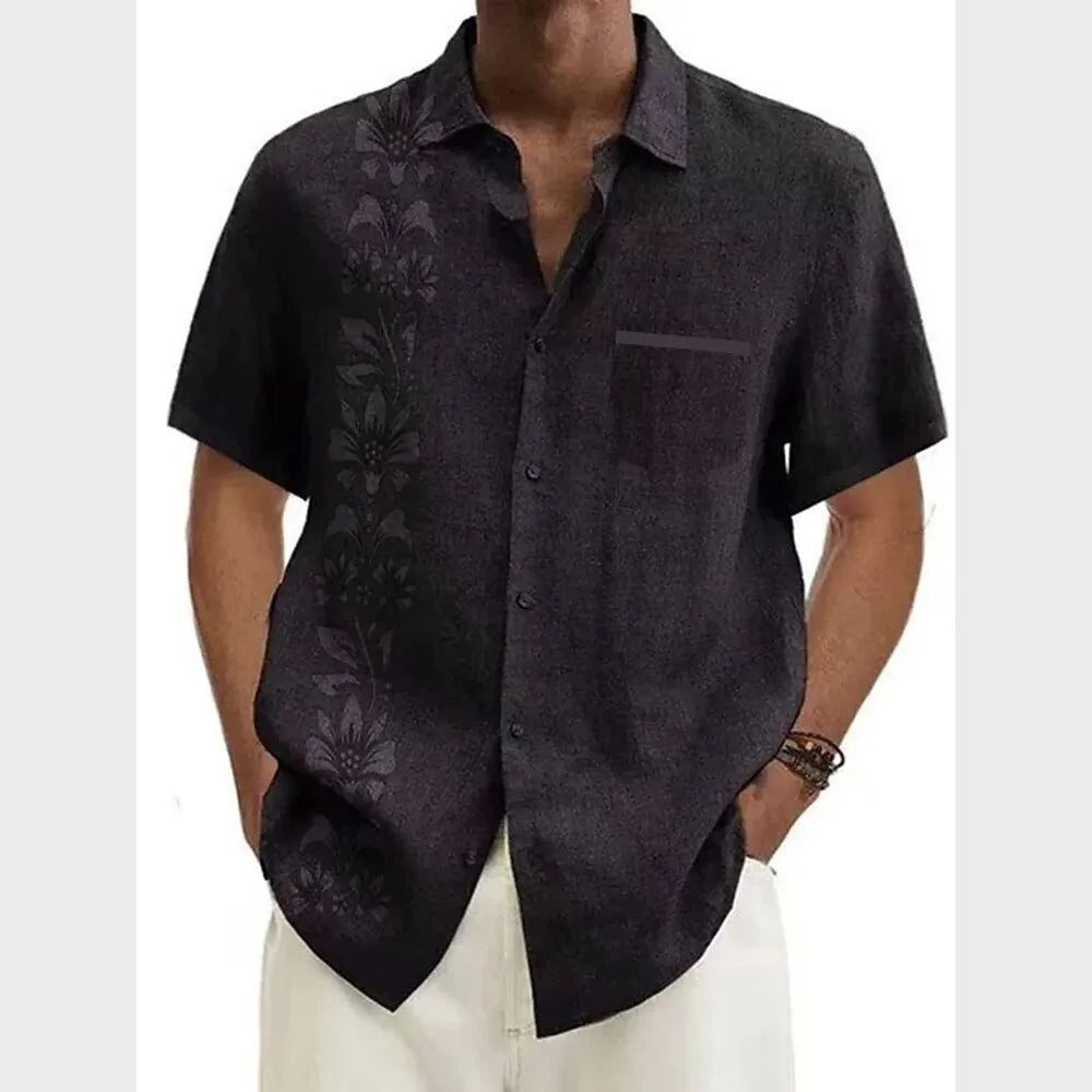 Chemise homme à fleurs en lin manches courtes – CLEVI Paris