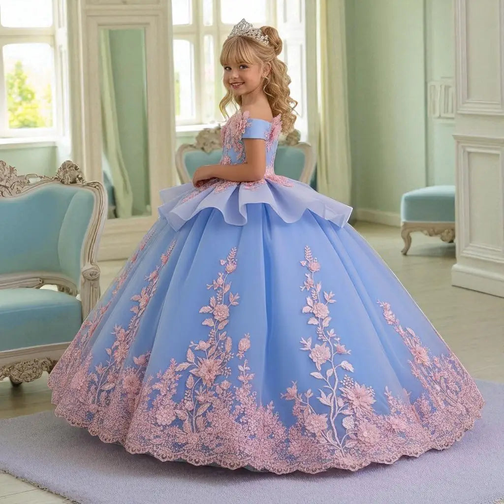 Robe fille à appliques et jupe étagée ZHJ – CLEVI Paris