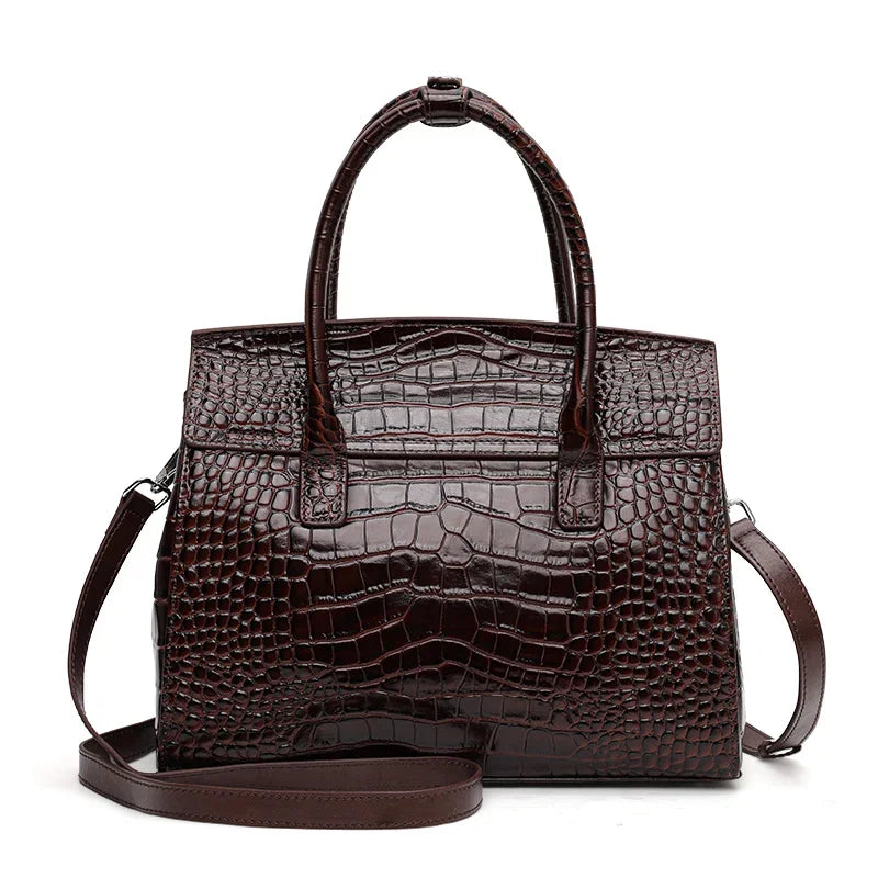 Sac À Main Femme Cuir Véritable Croco Brillant Rabat Bureau – CLEVI Paris