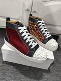 Sneakers Montantes Cuir Rivets Dorés & Strass Rouge Homme – CLEVI Paris