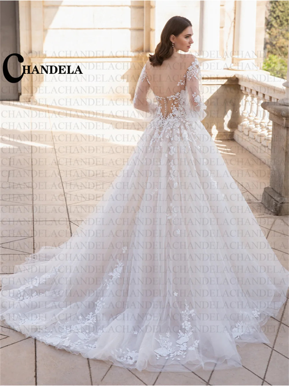 Robe de mariée trapèze manches bouffantes – CLEVI Paris
