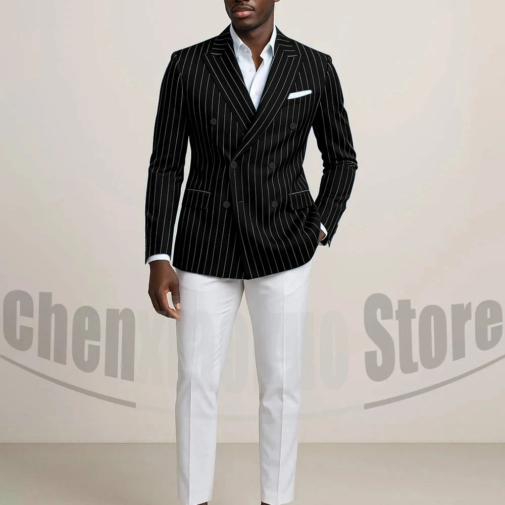Costume Double boutonnage pour hommes avec fines rayures, tenues formelles sur mesure pour affaires, décontractées, fête, Chic, costume 2 pièces
