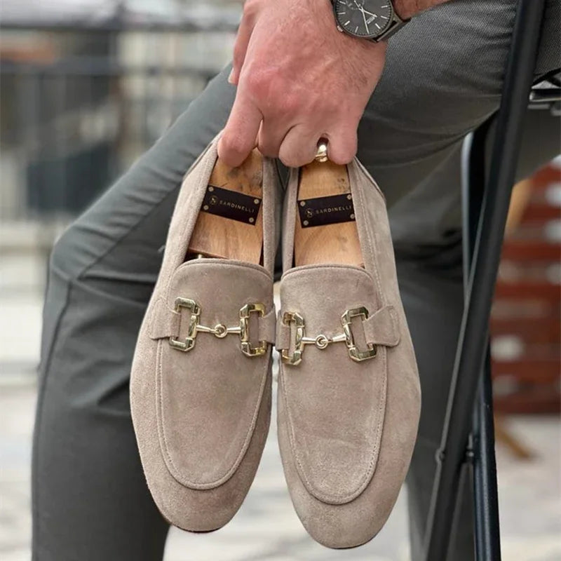 Loafers Homme Velours Bout Rond Déco Métal Slip-On – CLEVI Paris
