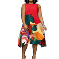 Robe Femme Grande Taille Sans Manches Col Rond Imprimé A-line Casual Mi-Mollet – CLEVI Paris