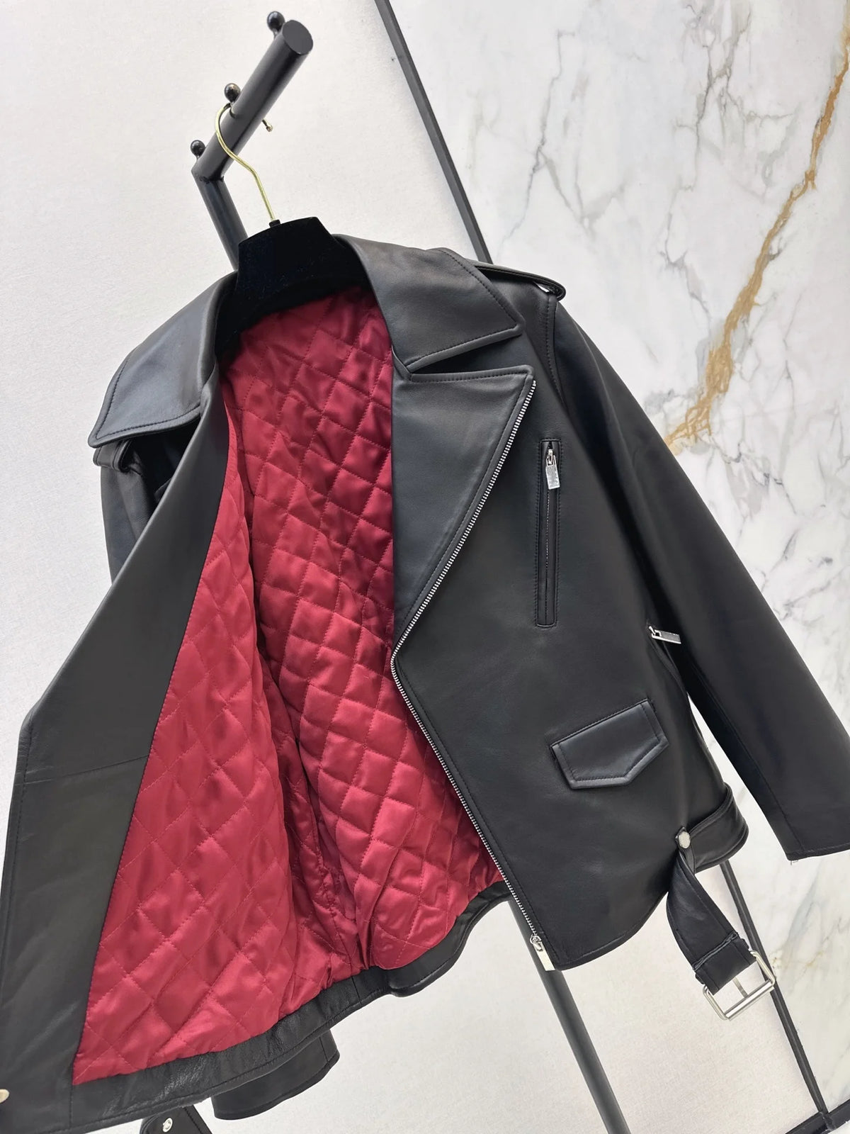 Blouson biker femme en cuir noir – CLEVI Paris