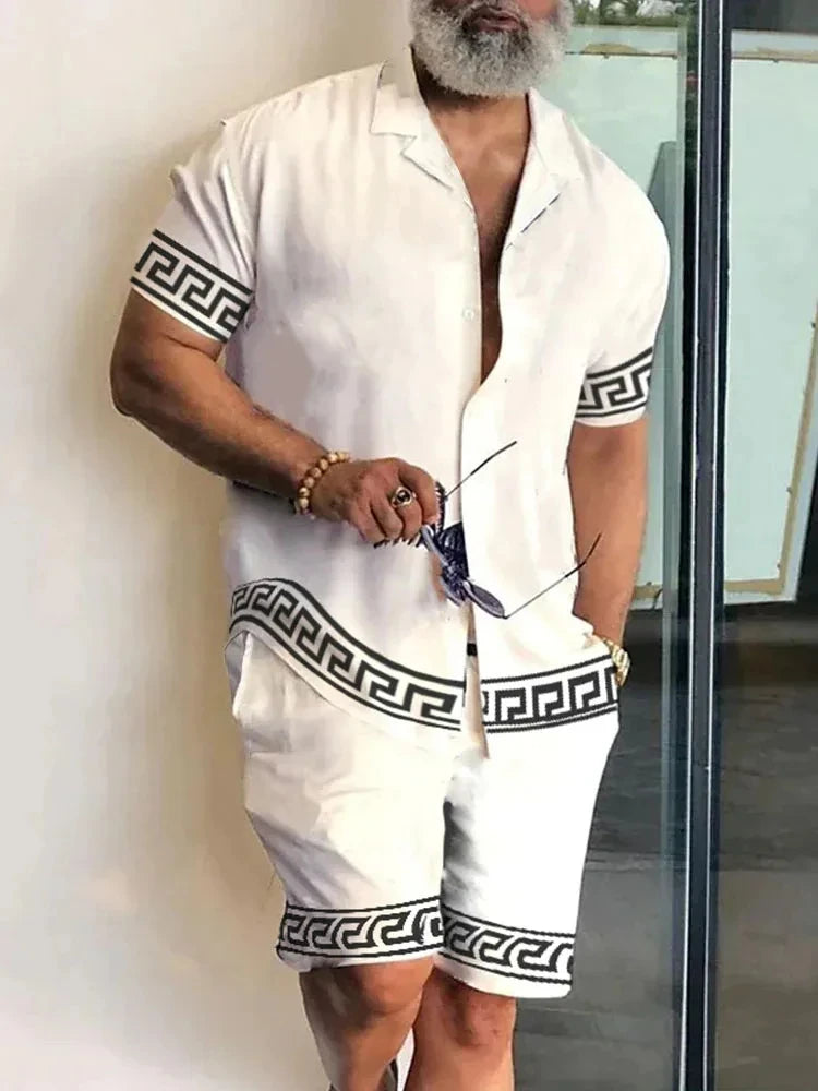 Ensemble 2 Pièces Homme Chemise Hawaïenne Imprimée Manches Courtes + Short Cordon Plage Voyage Été – CLEVI Paris
