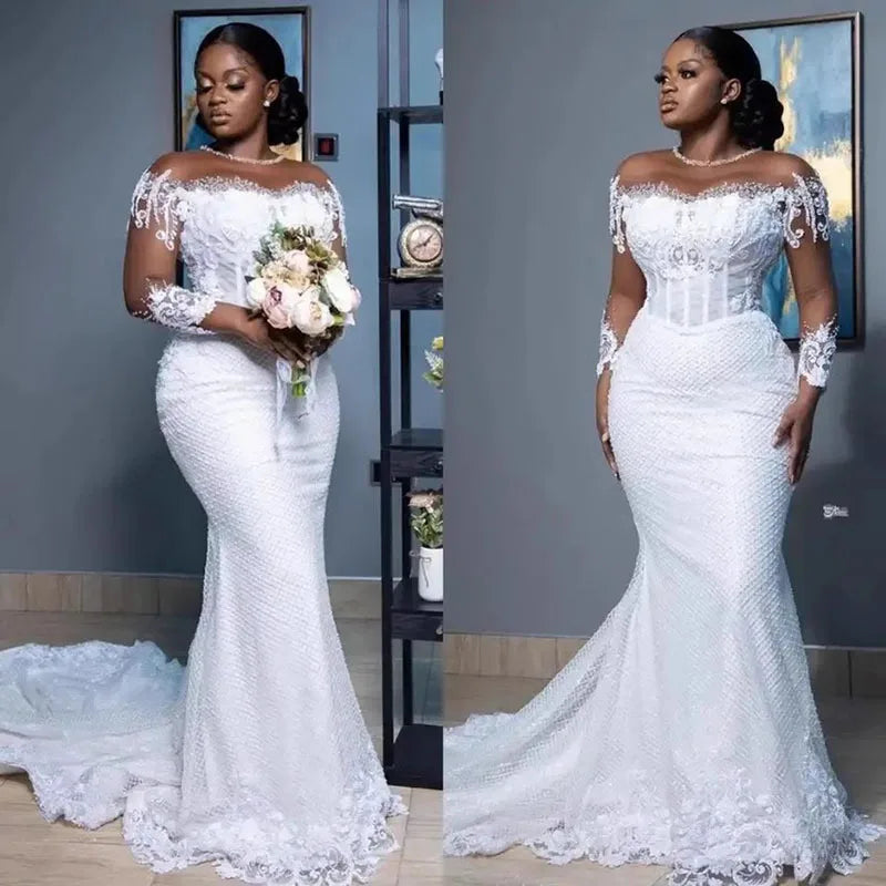 Robe de mariée sirène à manches longues – CLEVI Paris