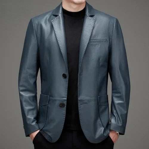 Veste homme en cuir de vachette boutonnée – CLEVI Paris