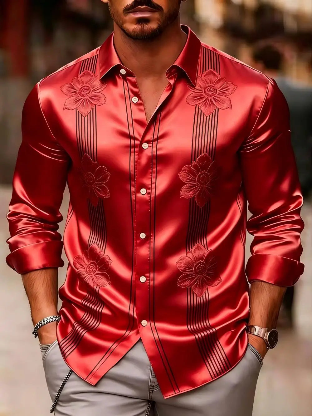 Chemise homme en satin à motifs imprimés – CLEVI Paris