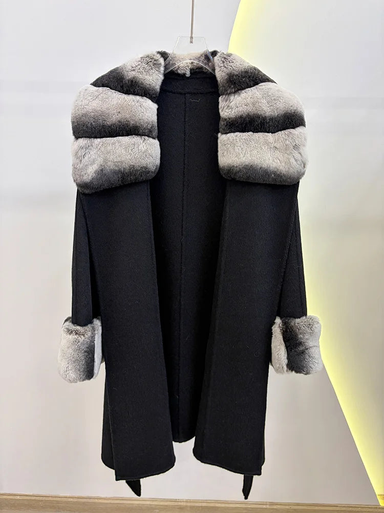 Manteau femme laine et fourrure lapin Rex – CLEVI Paris