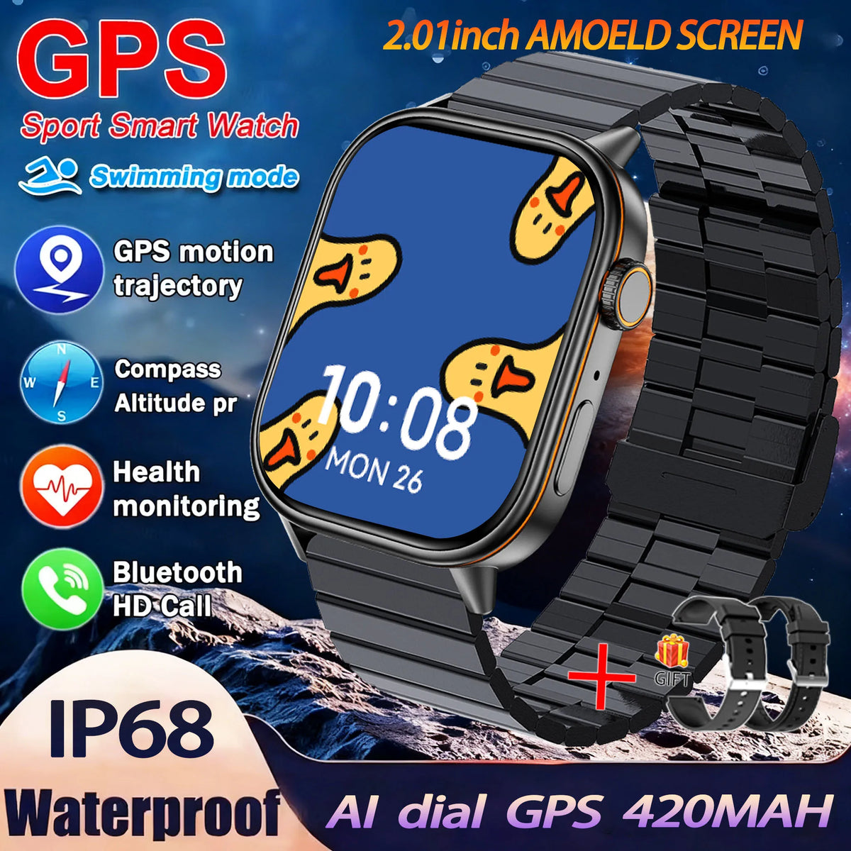 Montre GPS QX17 AMOLED 2,01″ sport – CLEVI Paris