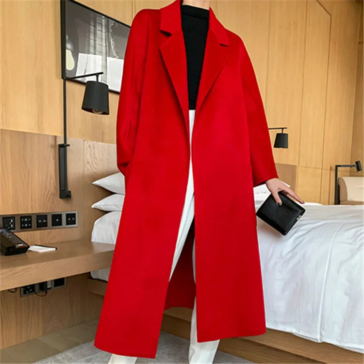 Manteau long femme en laine ceinturé – CLEVI Paris