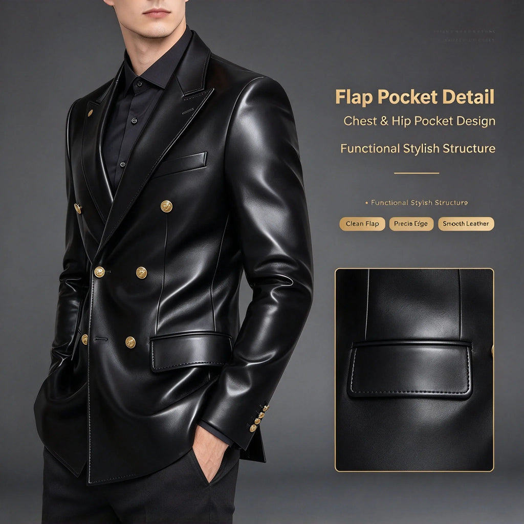 Blazer homme croisé en similicuir brillant – CLEVI Paris