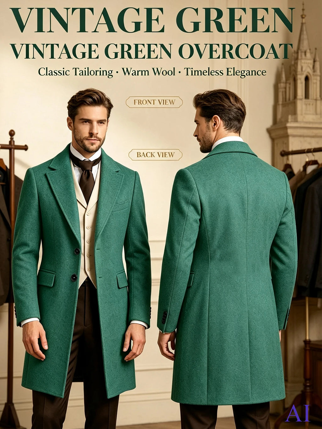 Manteau homme long à revers style rétro – CLEVI Paris