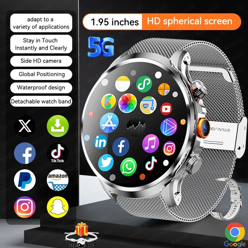 Montre Connectée 4G Android Écran Rond 1,95" Acier – CLEVI Paris