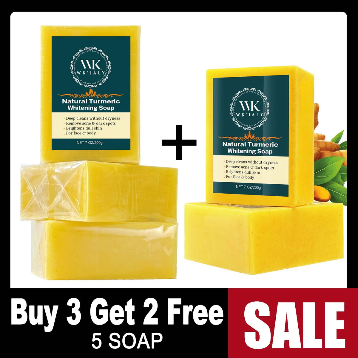 Savon Curcuma Éclaircissant WK'JALY – Anti-Acné, Anti-Taches & Acide Hyaluronique 200g – CLEVI Paris