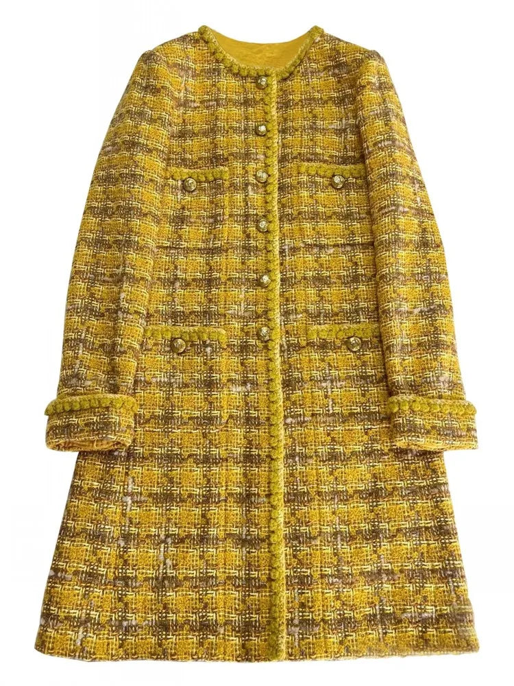 Manteau ou jupe femme à carreaux jaunes – CLEVI Paris