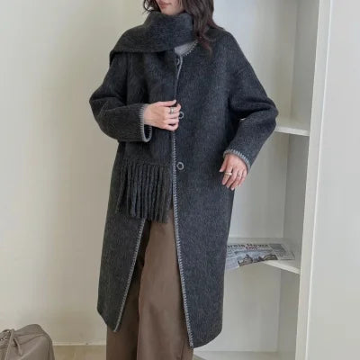 Manteau long en laine à col écharpe femme – CLEVI Paris
