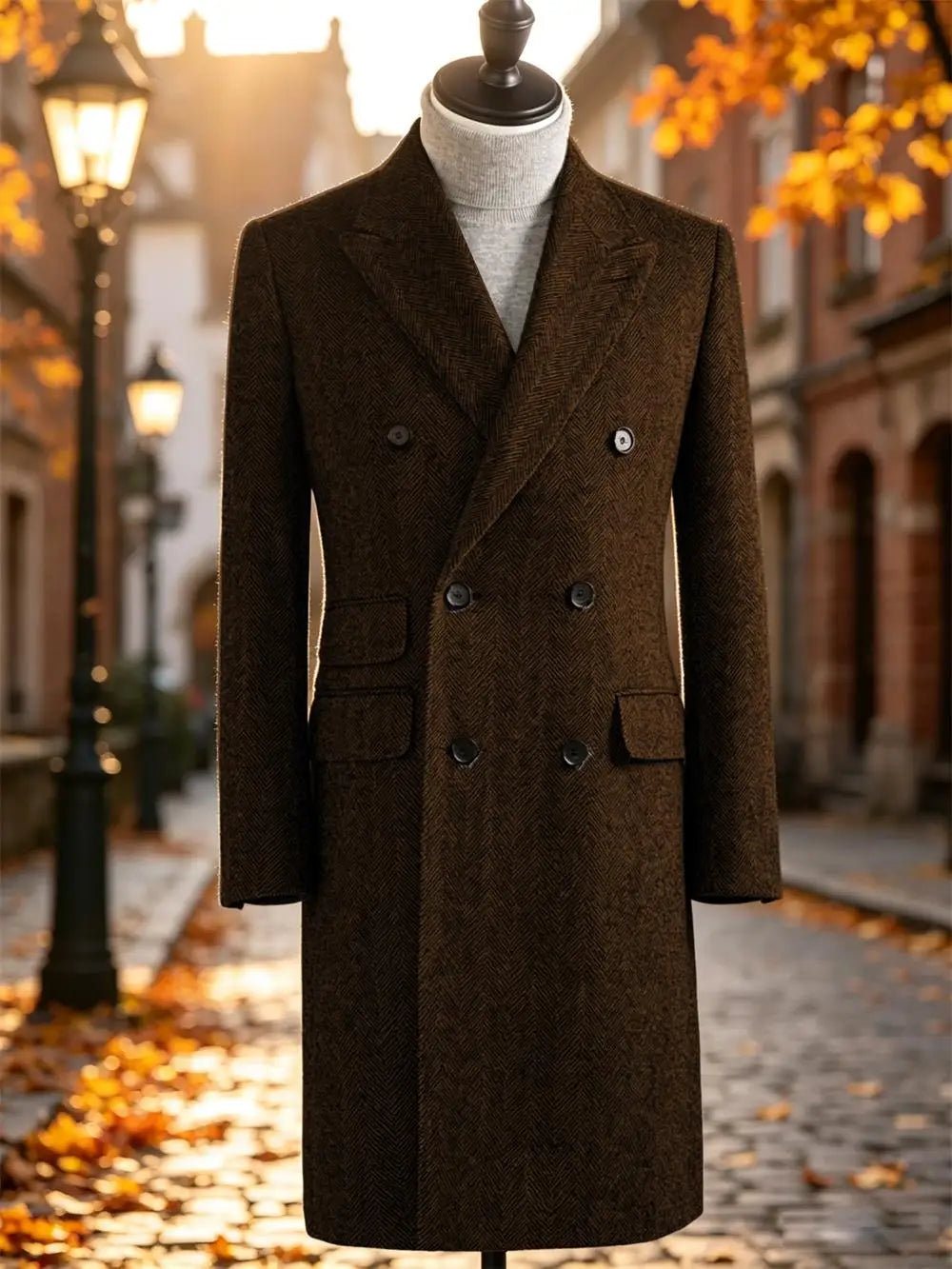 Manteau long homme laine mélangée à chevrons – CLEVI Paris