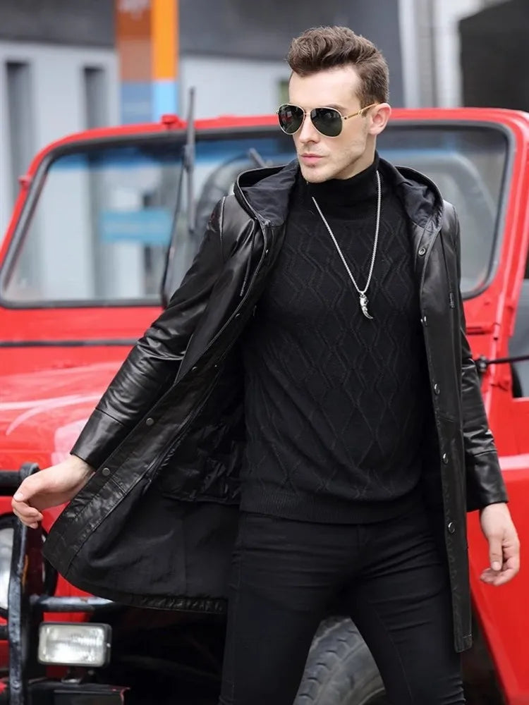 Manteau homme en cuir de mouton à capuche – CLEVI Paris